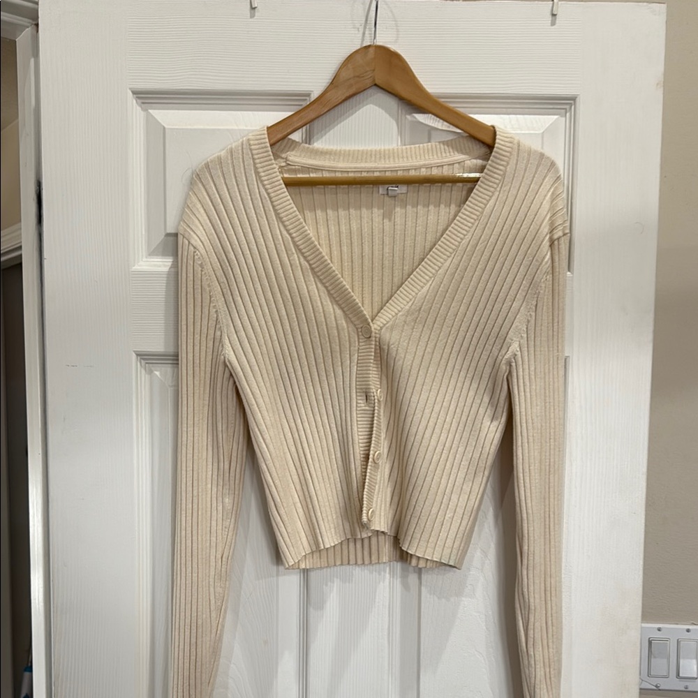 Aerie Cream Ribbed Cardigan